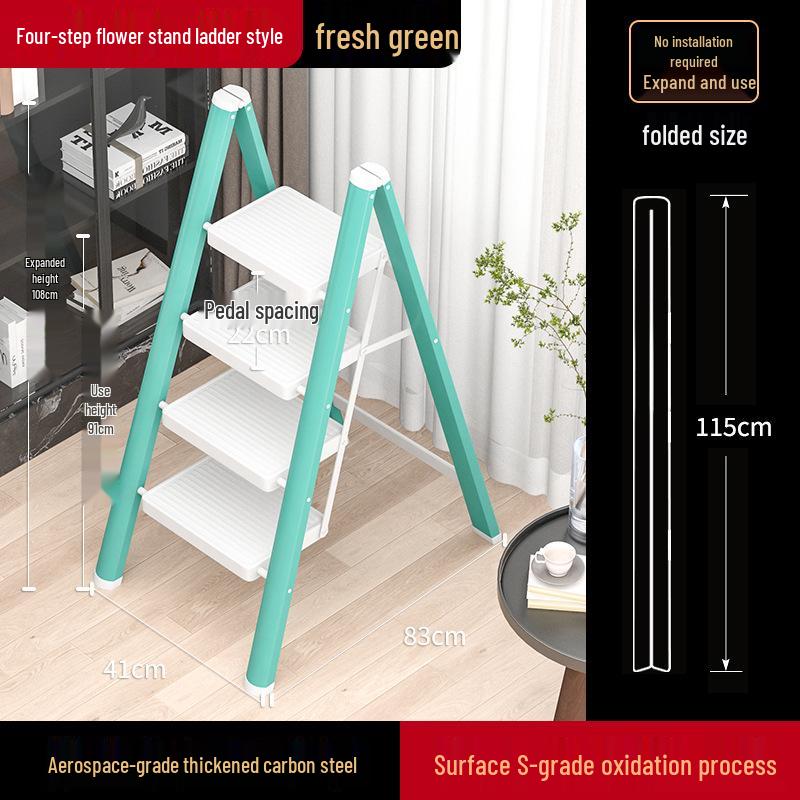 Lightweight Multifunctional Festive Red Three-Step Folding Ladder with High-Grade Anti-Slip Steps for Home Storage.