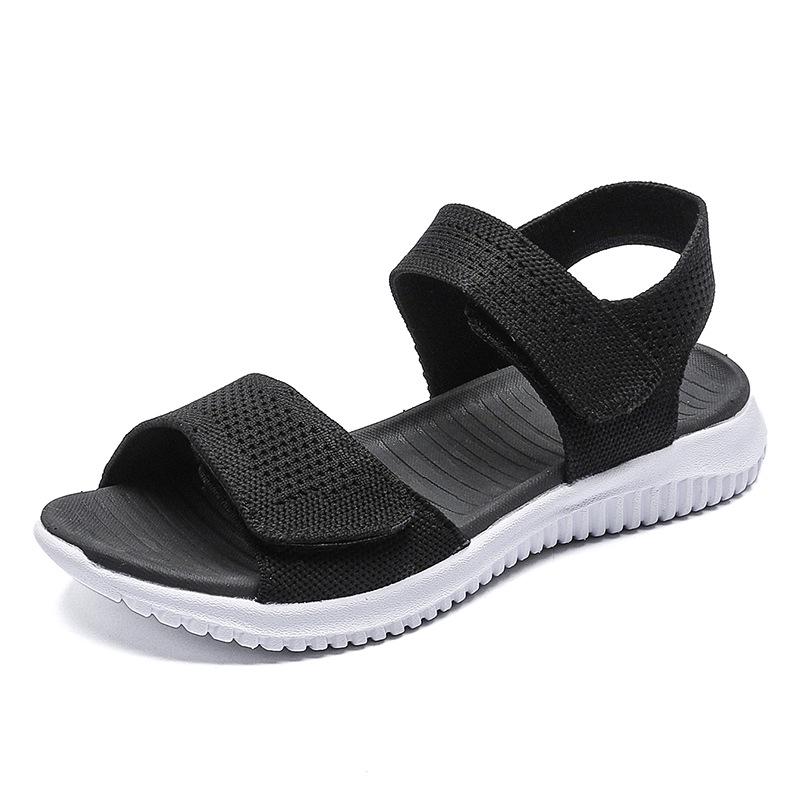 2025 Summer Women s Solid Color Velcro Flat Open-Toe Sports Casual Beach Sandals 35 чёрный