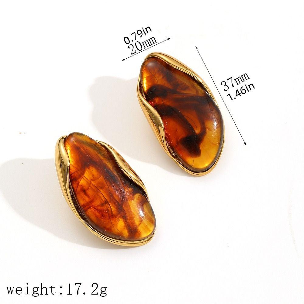 Stainless Steel Geometric Shape Rings Color Resin Vintage Finger Rings Women Earrings  Jewelry Gift