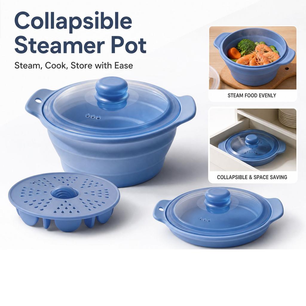 Silicone Steamer Pot with Steamer Rack, - Pot for Kitchen Cooking and Steaming