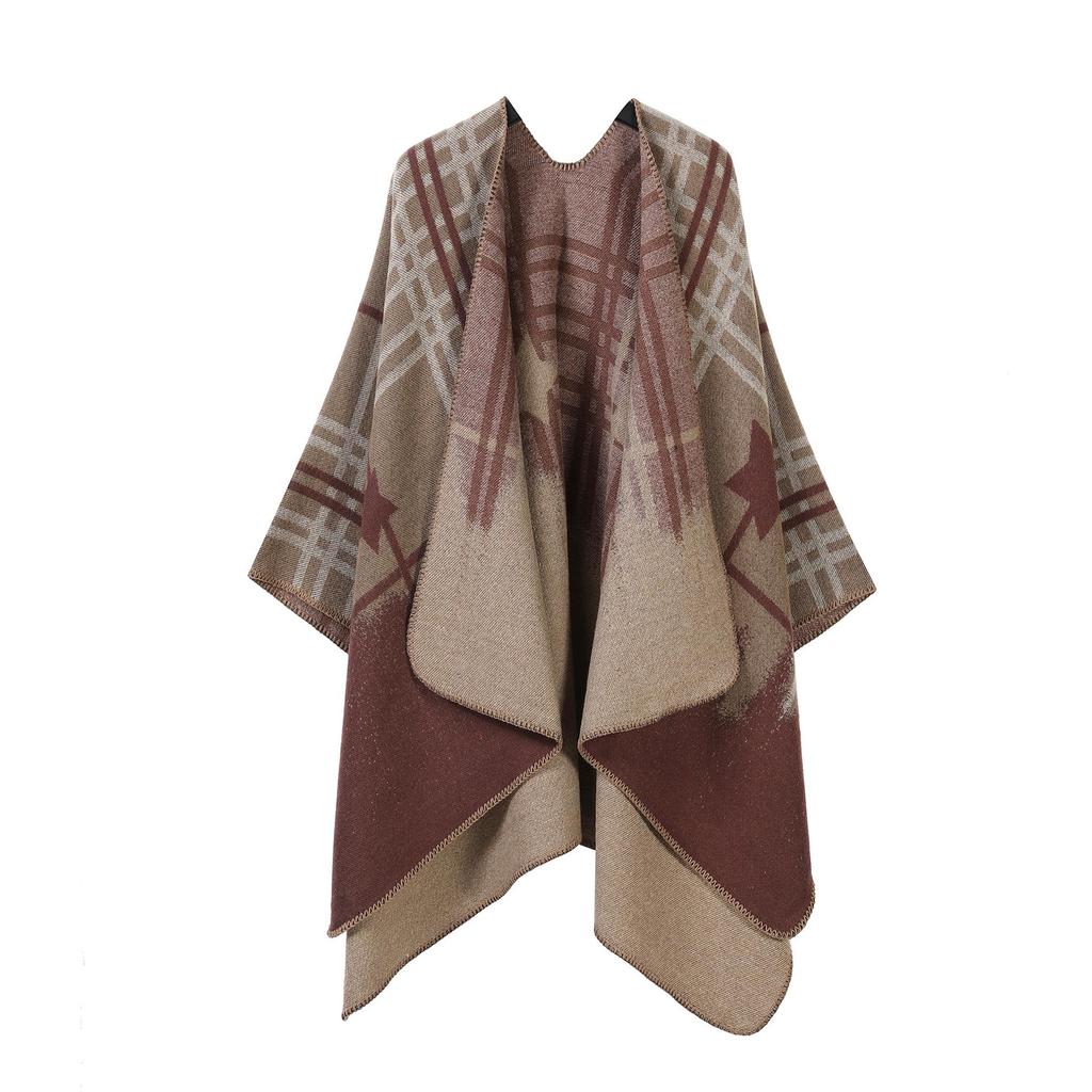 In-Stock Women's Double-Sided Tassel Shawl Cape - Classic Style, High-End, Warm, Perfect for Travel.