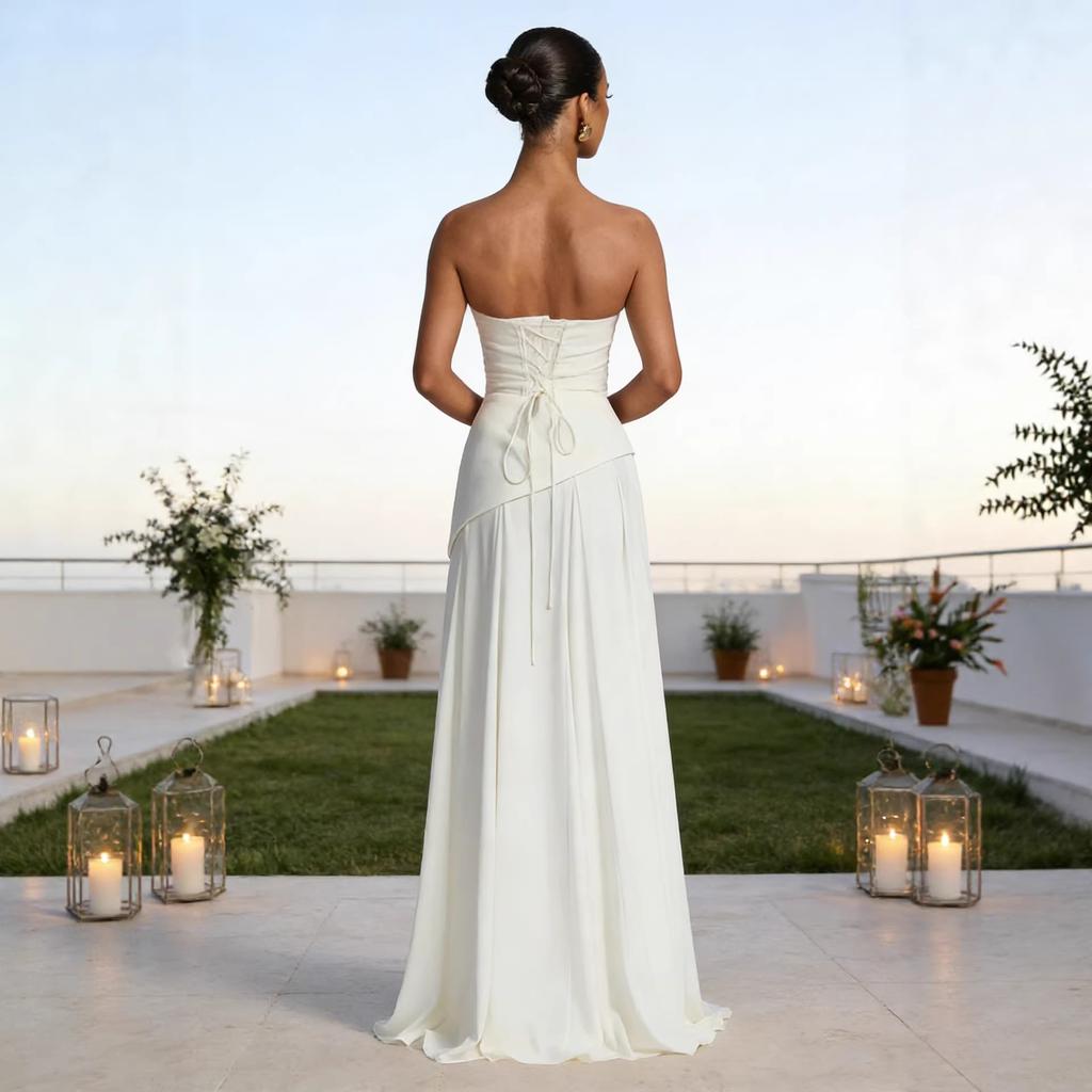 Elegant Celebrity Irregular Tube Top Strap Dress Women's Summer New French Sexy Split Dress
