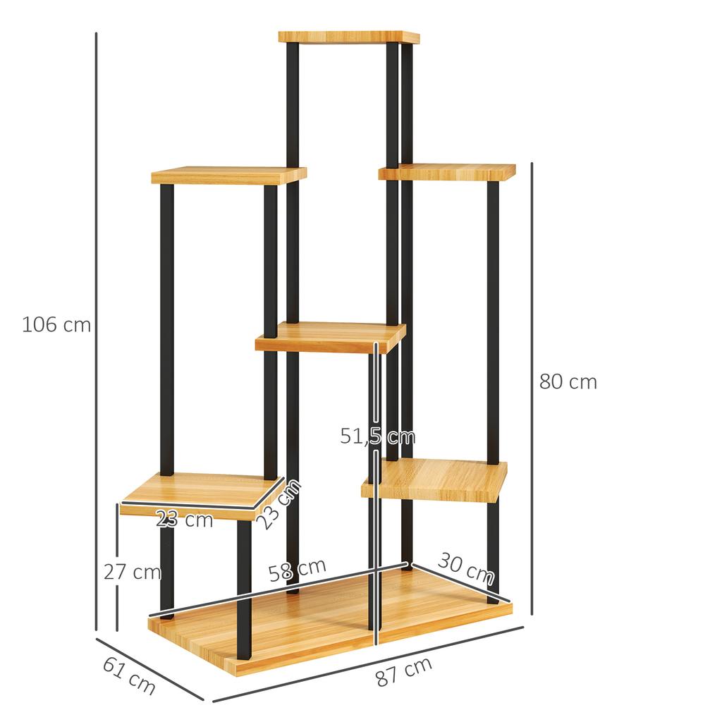7-Tier Plant Stand for Indoor and Outdoor, Plant Shelf In Steel and Wood, Natural Wood