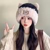 Зимняя теплая вязаная плюшевая шапка для женщин с большим обхватом головы, универсальная шапка, милая повязка на голову, шапка, формирующая лицо, с защитой для маленьких ушей