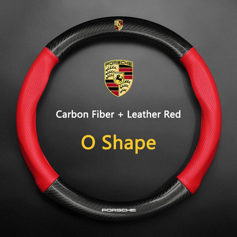 ABJV1 For Porsche Panamera Cayenne Taycan 911 718 Macan Carrera-GT Carbon fiber Leather Car Steering Wheel Anti-slip Wheel Cover
