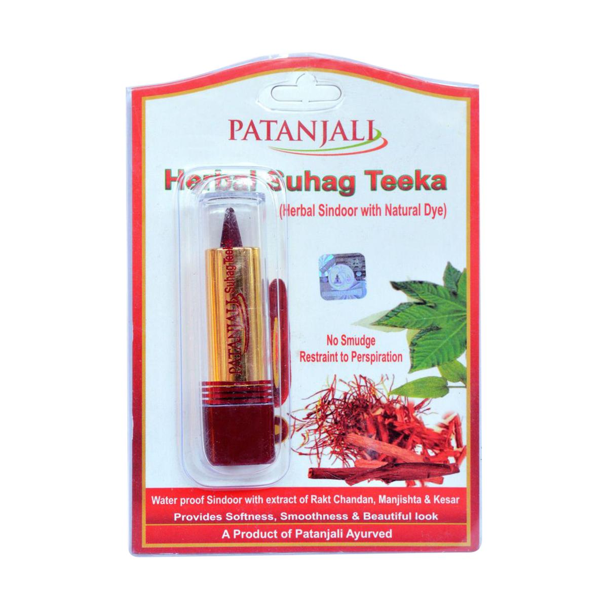 Patanjali Herbal Suhag Teeka Waterproof Sindoor 3 g Long Lasting Smudge Proof Easy Apply Traditional Makeup Look