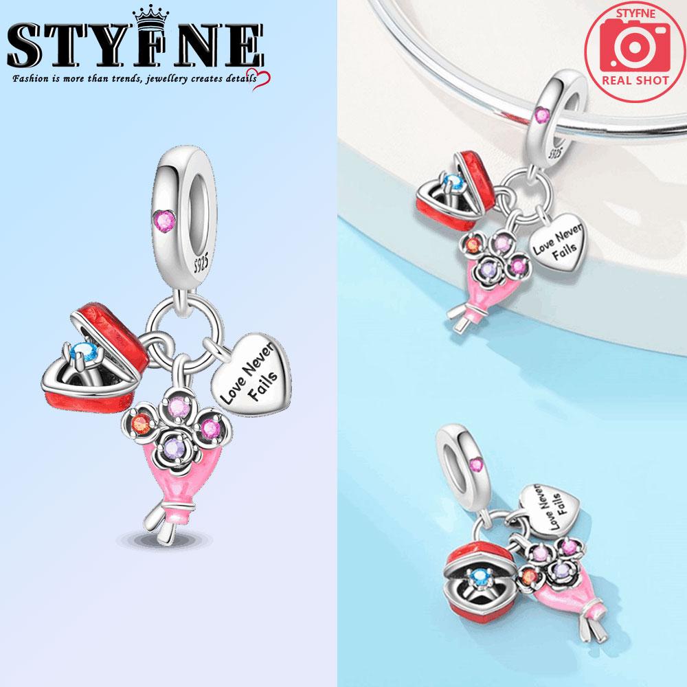 New Copper Charms Beads Pendant Love Wedding Proposal Pink Bouquet Charm For Women Bracelet Engagement Jewelry Gift