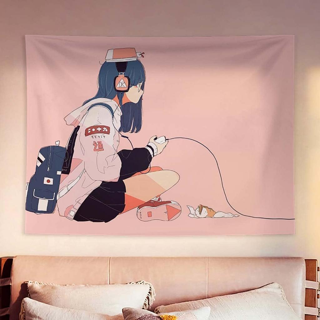 VIKAMA Two Dimensional Girl Tapestry Kawaii Comic Theme Poster Background Bedroom Living Room Dormitory Home Decoration