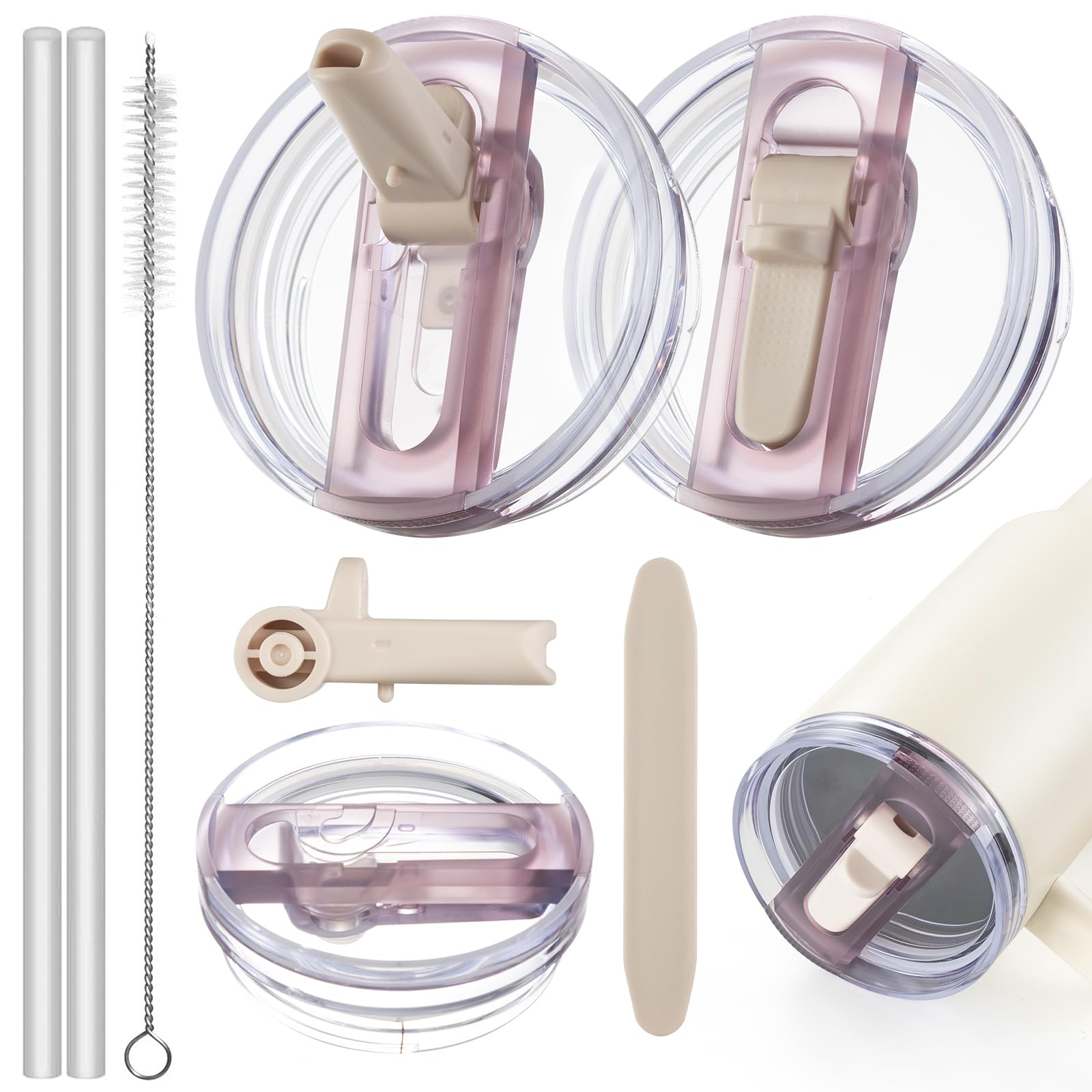 

Set of 2 40oz Stanley Cup Flip Straw Lids Replacement Tumbler Removable Accessories - Leak-Proof, Spill-Proof Covers, (Pink, 30oz) [Used] розовый