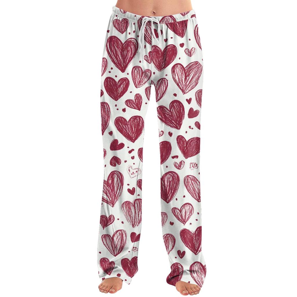 Womens Pajama Pants Sleepwear Casual Drawstring Elastic Waist Pants Comfy Straight Yoga Loose Trousers