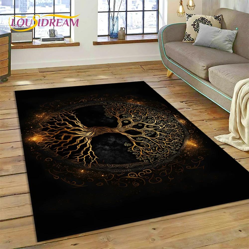 3D Hayat Ağacı Doğa Viking Yggdrasil İskandinav Halı Oturma Odası Yatak Odası Dekoru,Kaymaz Dekorasyon Kanepe Kapı Paspası Hediyesi