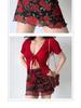 American Spicy Girl Rose Print Mesh High-Waisted Bodycon Mini Skirt for Women