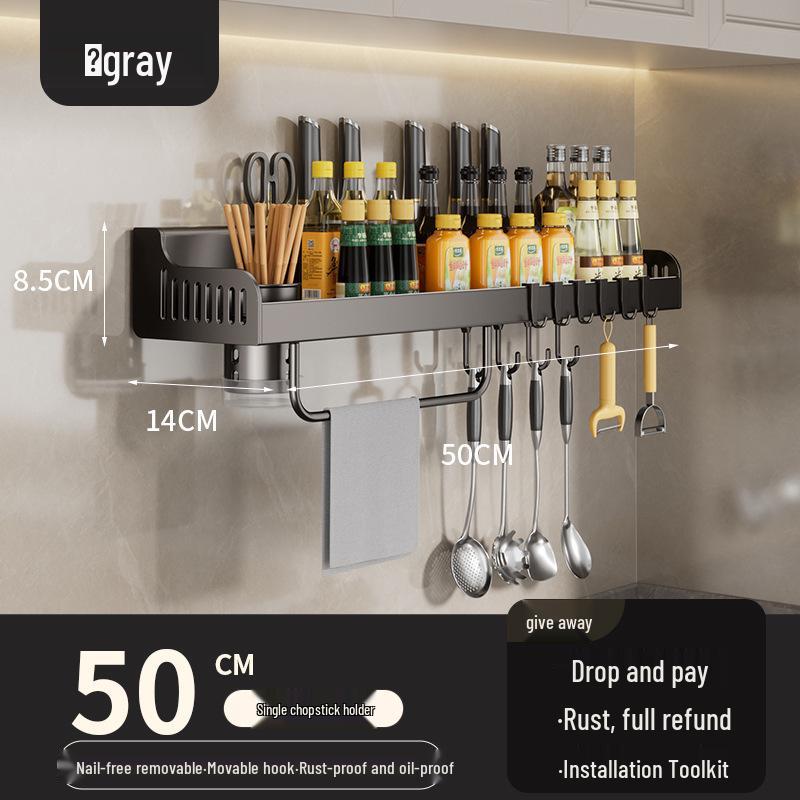 Wall-Mounted No-Drill Kitchen Spice Rack & Knife Holder