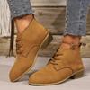 Fashion Female Shoes On Sale 2024 New Lace Up Women's Boots Autumn Pointed Toe Solid Short Barrel Chunky Heels Large Size Naked Boots