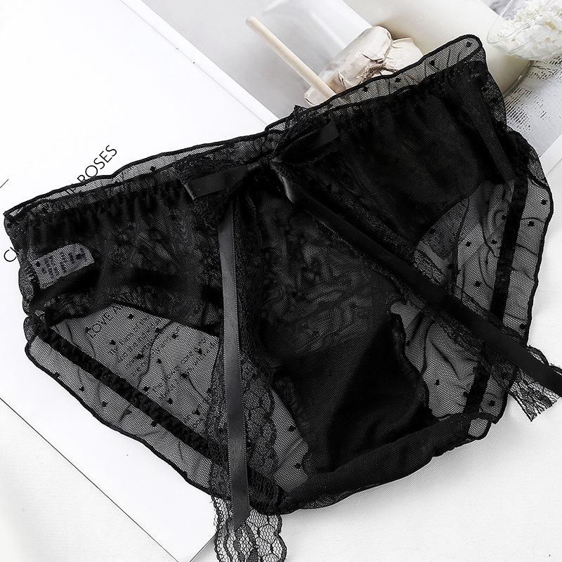 Mesh Transparent Sexy Lace Bow Thin Breathable Women's Underwear High Elasticity Japanese Style Lovely Sweety Panties