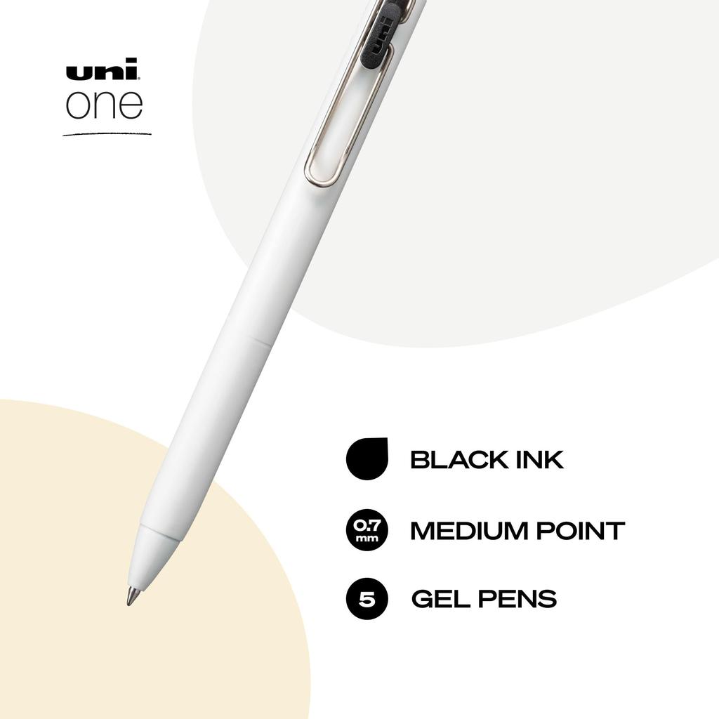 Uniball One Gel Pen 5 Pack Medium Black Pen Gel Ink Pen Office Supplies Uniball Ballpoint Color Gel Fine Smooth Writing Pen 0.7mm Pen, Pen, Pen, Pen,