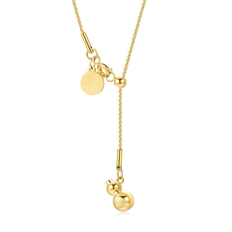National Style Good Luck Lucky Gourd Titanium Steel Necklace Does Not Fade Niche High-End National Style Retro Stainless Steel Necklace