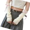 Thermal Ribbed Fingerless Gloves Lovely Ruffle Ribbed Arm Coverage Winter Accessories