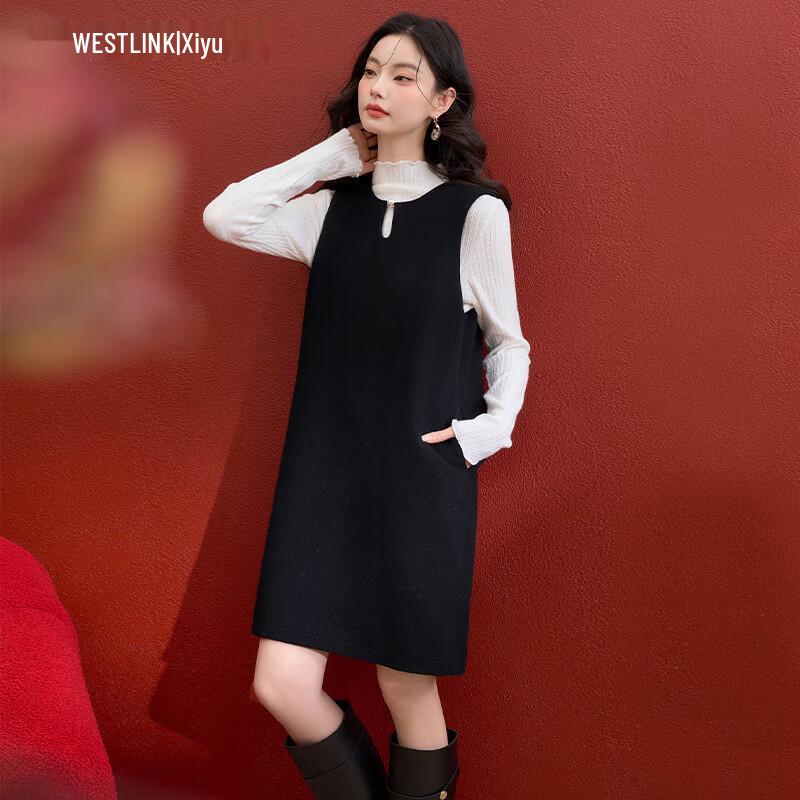 

Westlink Women s Pearl Button Little Fragrance Style A-line Vest Dress M