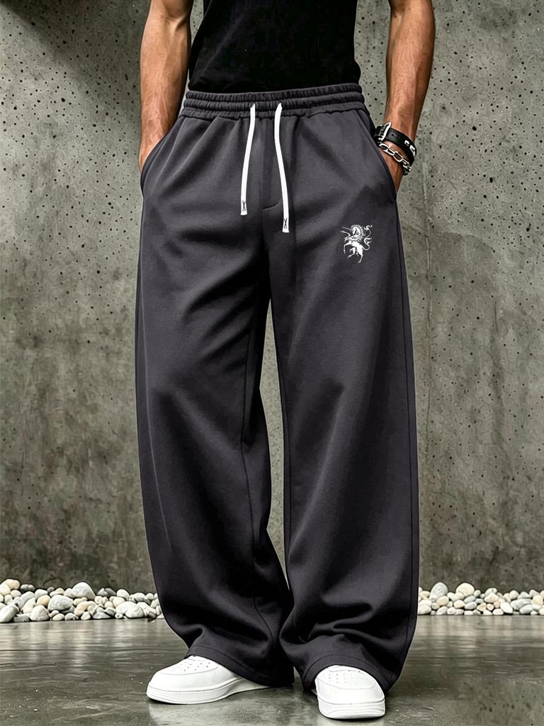 Pantaloni della tuta larghi casual da uomo, pantaloni con coulisse in vita e tasche laterali per il relax quotidiano e lo shopping