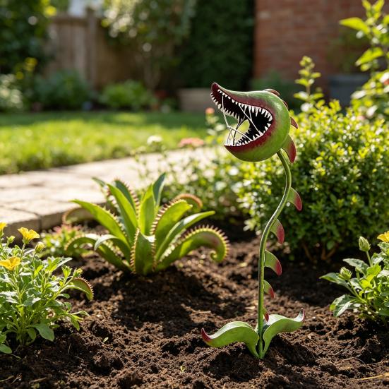 Carnivorous Plant Garden Stake, Metal Flytrap Plant Sculpture, Whimsical Yard Art Stake, Outdoor Decor for Lawn Patio Walkway Flower Bed Porch