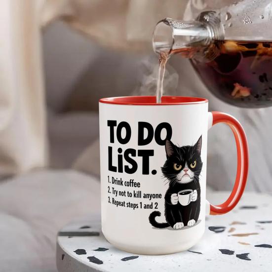 Cat To-Do List Coffee Mug Ceramic Tea Cup with Humorous Checklist