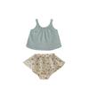 New 2024 Summer Baby Girl Cute Fresh Checkered Tank Top And Floral Skirt Shorts Set