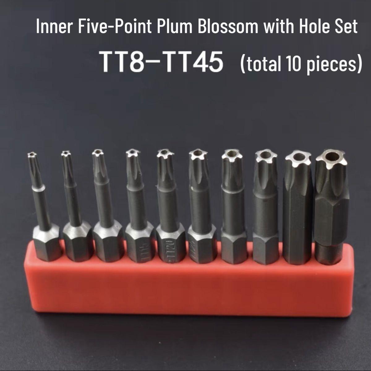 

Five-Point Torx Screwdriver Bit with 1/4 Interface for Bicycle Repair: Internal Five-Point Design with Hole.