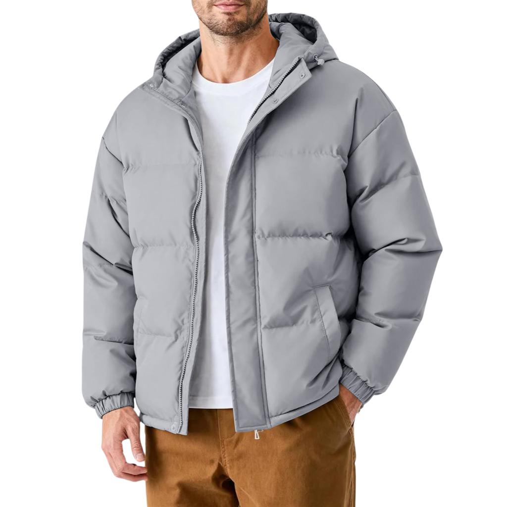Men's Oversized Casual Down Jacket With Long Sleeves And Hood