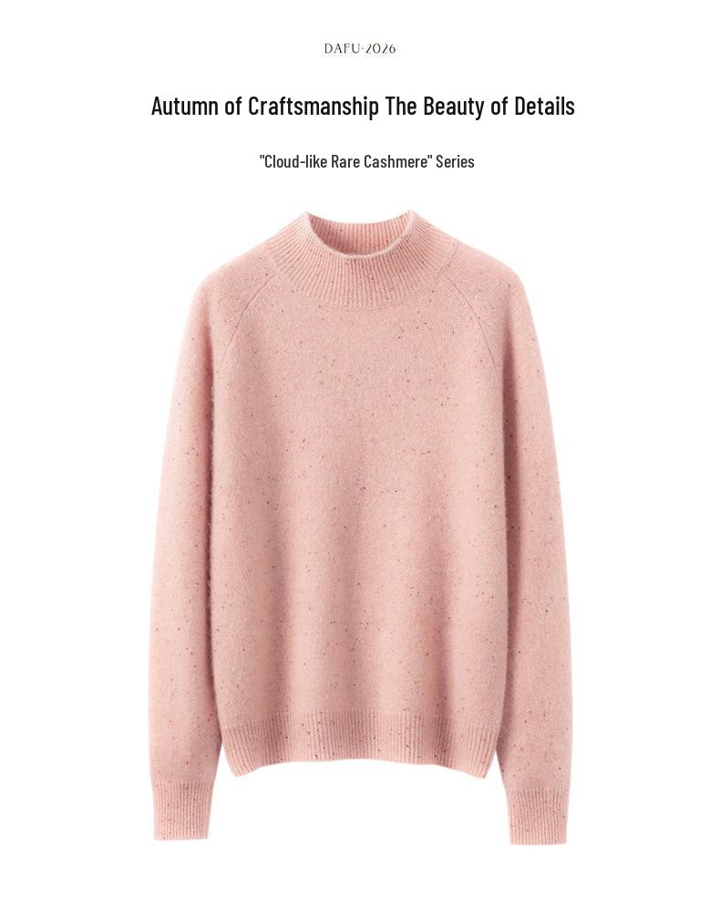 Women's Cashmere Sweater, Half-High Neck Pullover, Solid Color Knit, Loose-Fit Base Layer for Autumn/Winter.