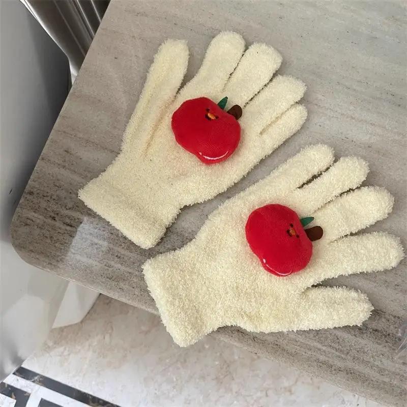 Cartoon Coral Fleece Gloves Girlish Warm Gloves for Autumn and Winter Student Couple Outdoor Cycling Fleece Cold-proof Gloves жёлтый