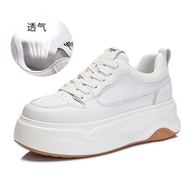 

Leather little white shoes women s 2025 spring new thick-soled heightening board shoes casual versatile women s shoes flat-bottomed breathable shoes n 40 бежевий