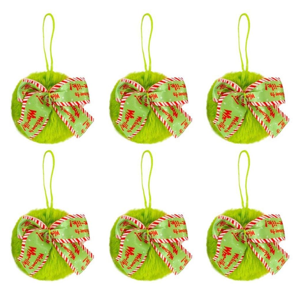 Plush Ball Decorative Pendant, Christmas Tree Decorative Pendant, 6 Pieces Of Cute Bow Plush Ball Christmas Decorative Pendant