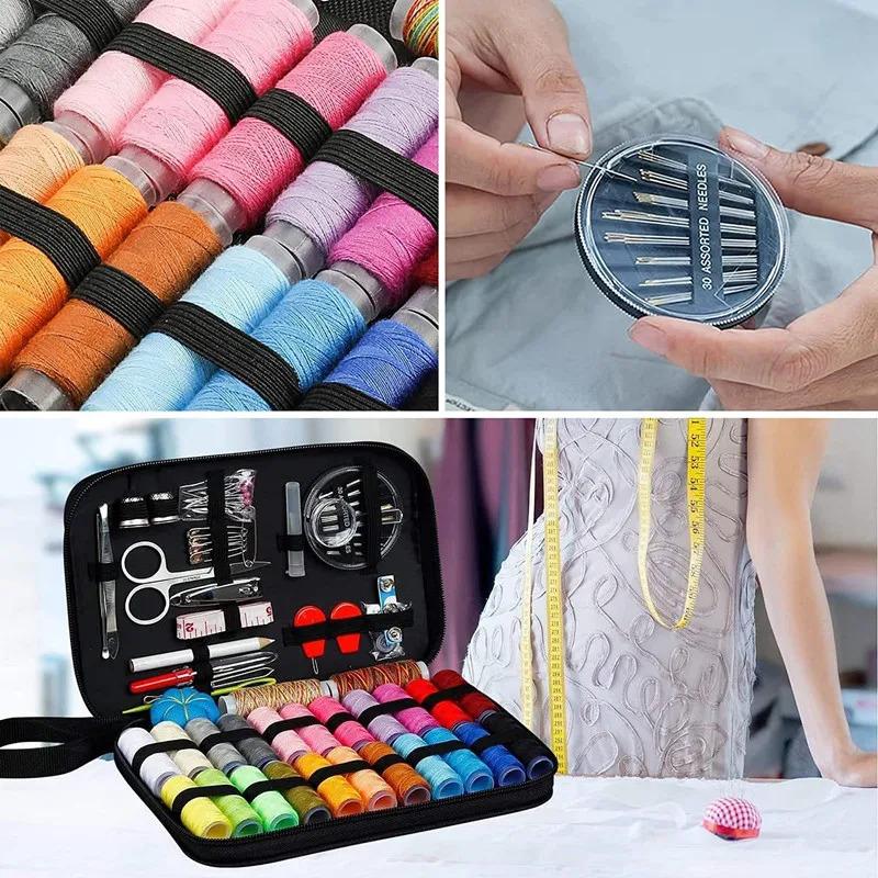 Nähset mit Garnen Nadeln Aufbewahrungstasche Schere Maßband Knöpfe Tragbar Reise DIY Stickerei Handarbeit Nähkasten Set