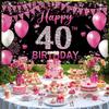 Fabric 40th Birthday Banner Backdrop Hot Pink, Happy 40th Birthday Decoration for Women, 40 Year Old Birthday Party Yard Sign Photo Props Decor