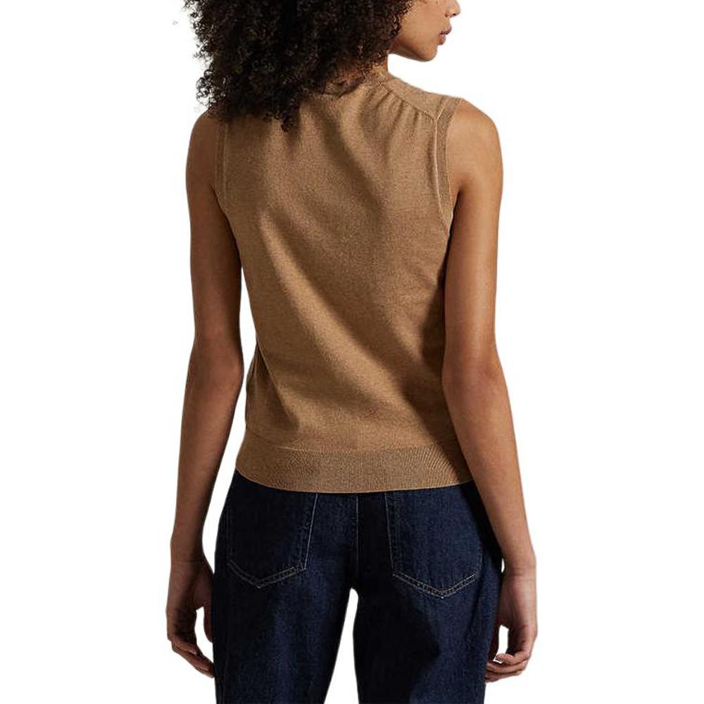 Polo Ralph Lauren SS25 Jednokolorowa Bezrękawnik Dzianinowy Damskie topy Camel WMPOSWENC021154-260