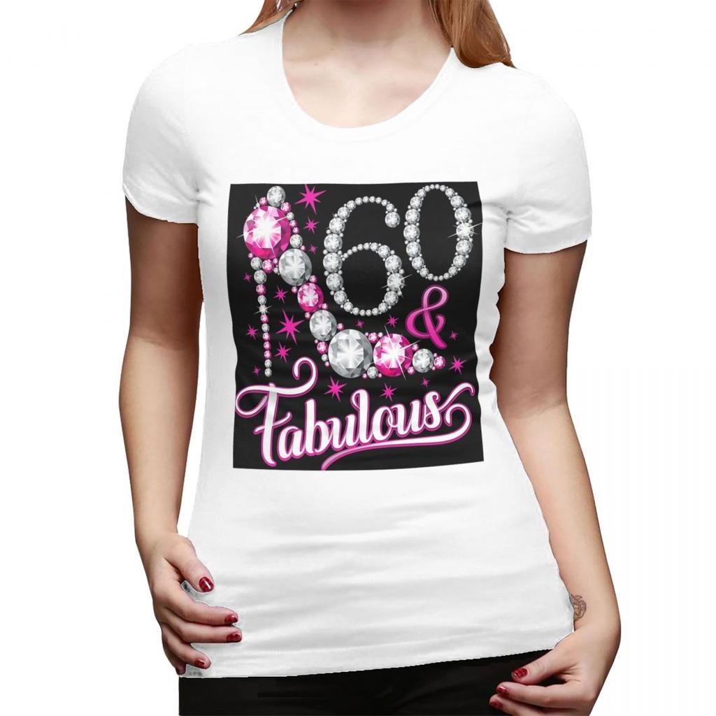 Design 60° Compleanno 60 e Favolosa Maglietta da Donna Girocollo Streetwear T-shirt da Donna Manica Corta Abbigliamento Top