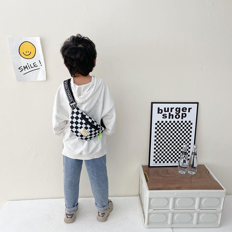 Trendy Modern Cool Boys Chest Bag Stylish Kids Waist Bag Checkered Small Crossbody
