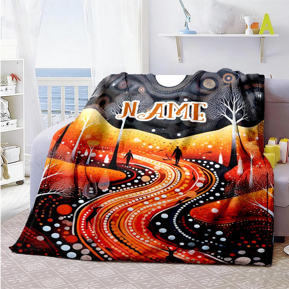 Australia Indigenous Customize Your Name Blanket Multi-purpose Personalized Blanket Ultra-Soft Suitable for Bed Sofa Home Decor Seaside All-Season Use