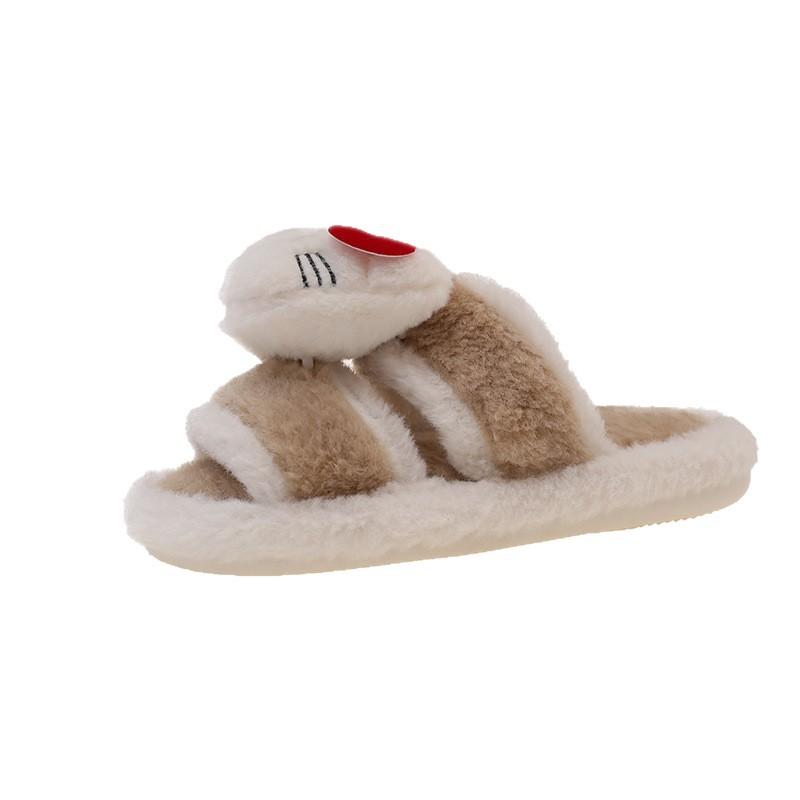 High-value kitten fluffy slippers women's shoes outer wear 2025 autumn and winter new versatile fashion warm cotton slippers