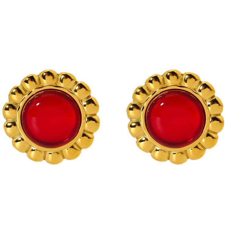Popular ins light luxury glass flower stud earrings stainless steel plated 18K gold earrings high-end jewelry accessories women