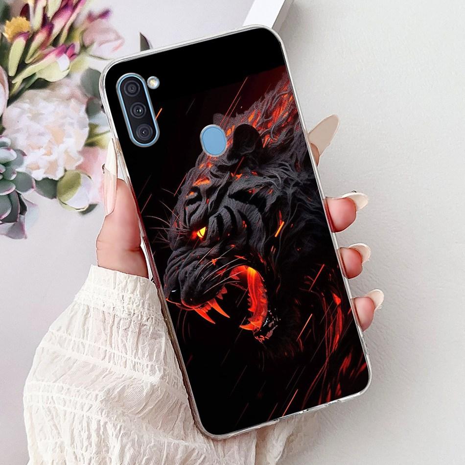 For Samsung Galaxy A11 M11 Phone Case Samsung A11 M11 A115F M115F Elegant Floral Cat Painted Soft Silicone Transparent TPU Cases