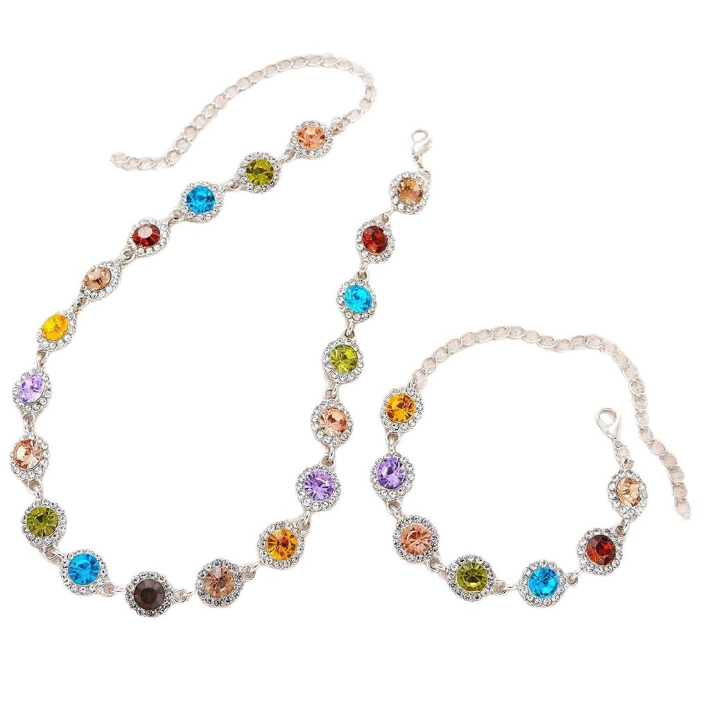Colorful zircon necklace and bracelet two-piece set for women, fashionable and luxurious full-diamond jewelry set, decorative accessories for women