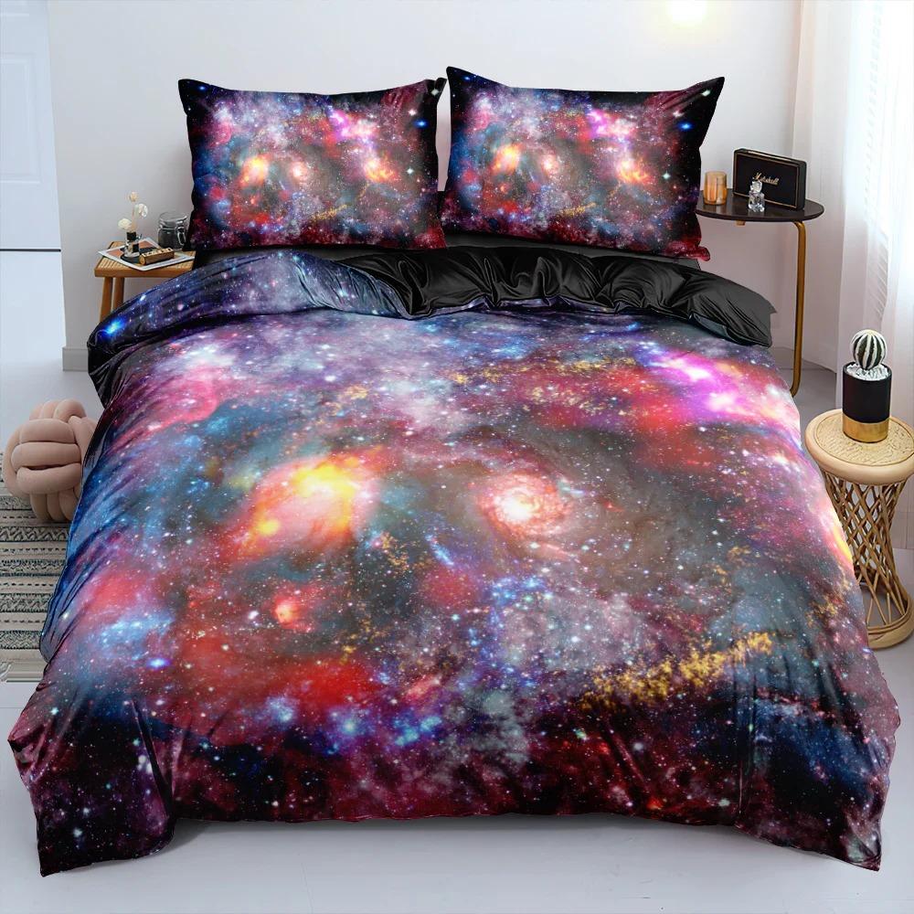 Luxo galáxia azul escuro conjunto de cama gêmeo completa rainha rei tamanho edredão/colcha conjunto estrelas brilhantes céu estrelado consolador capa