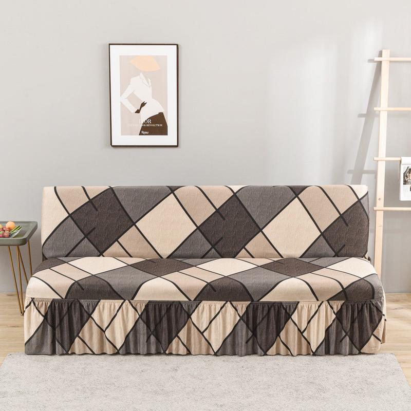 Stretch Armless Futon Cover with Skirt Printed Folding Sofa Bed Cover Washable Sofa Couch Cover Furniture Bed Protector S M L