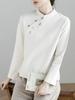 Women S Long Sleeve Stand Collar Embroidered Chinese Style Shirt