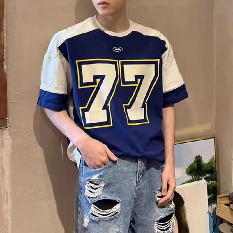 

INCERUN Мужская футболка с короткими рукавами и принтом, спортивная, свободная, с короткими рукавами 2XL темно-синий