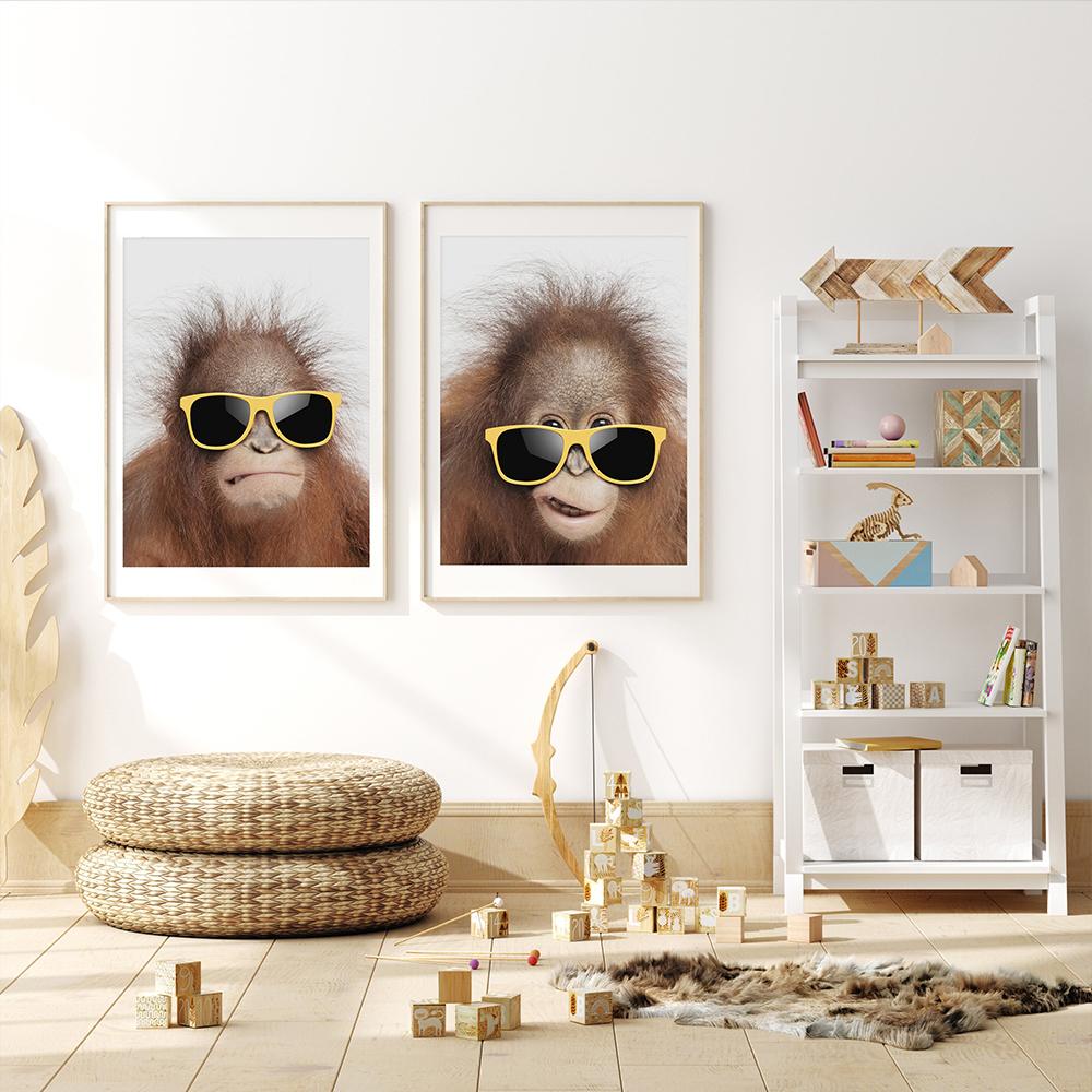 Funny Koala Monkey Duck Giraffe Posters Canvas Painting Animal In Sunglasses Wall Art Print Nursery Pictures For Kids Room Decor