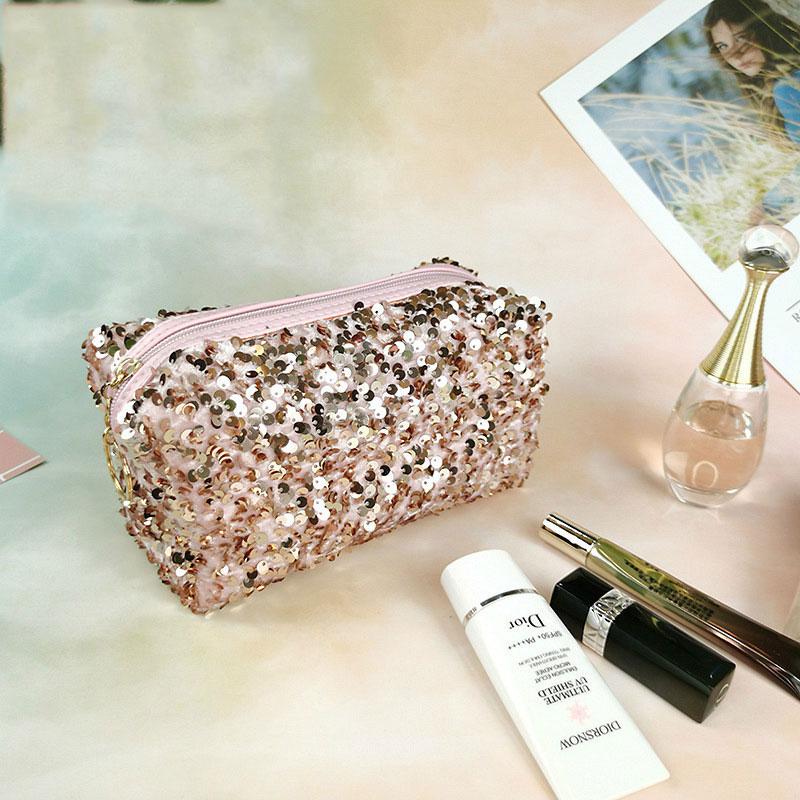 Fashionable Girl Sequin Makeup Bag Travel Storage Bag Exquisite Glitter Cosmetic Storage Case Zipper Pouch Female Purse