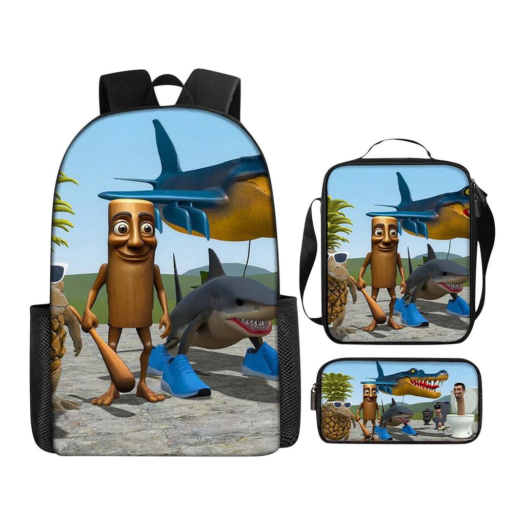 Three-pack Lightweight Children's School Bag Set, School Bag + Lunch Bag + Pencil Bag, Printed School Bag Set